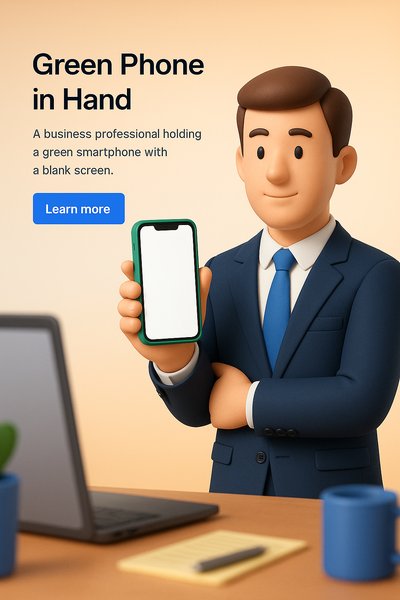 Business Consultant Holding Green Smartphone in Professional Setting