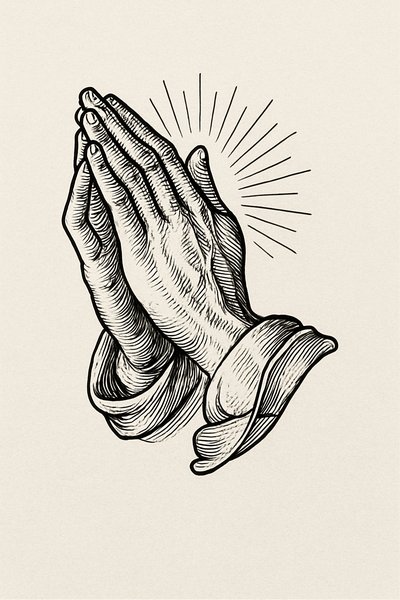 Illustration of Praying Hands with Radiance