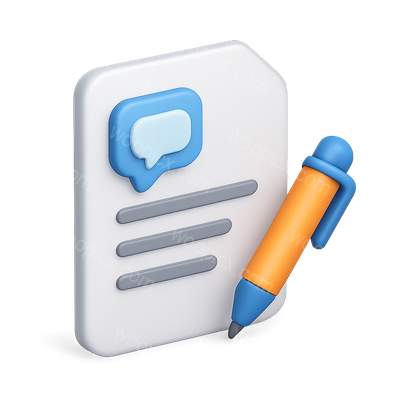 Stylized 3D Blog Icon with Pen and Text Document