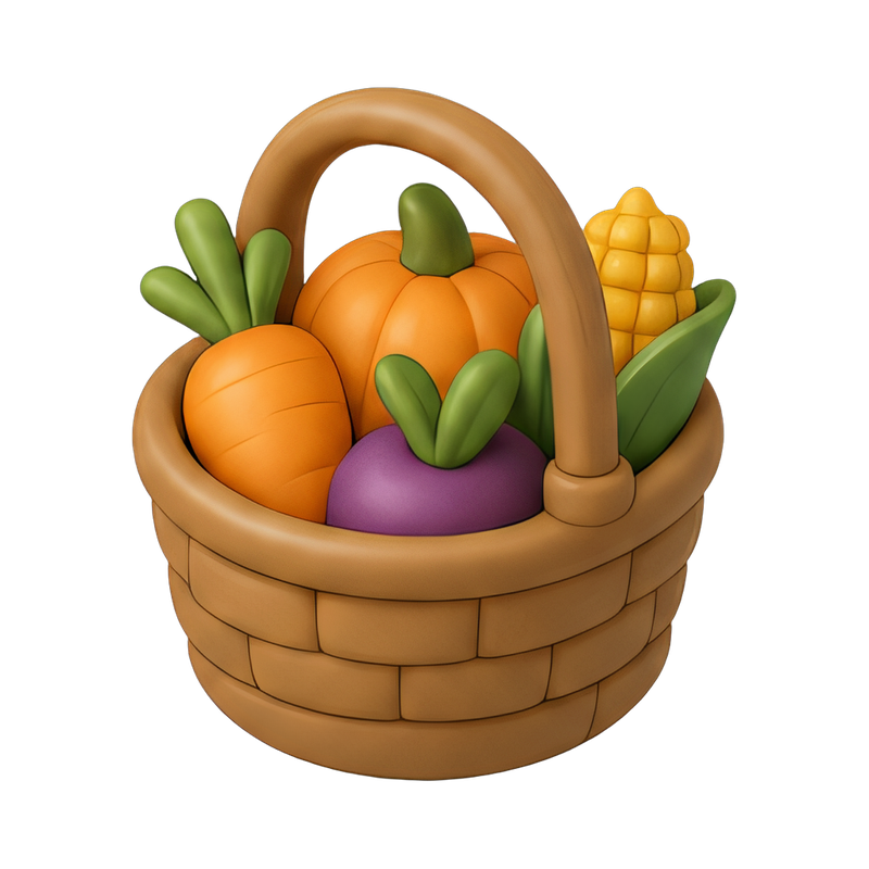 Rustic harvest basket filled with vegetables