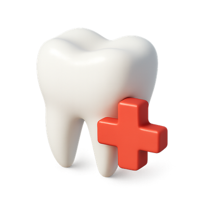 3D Tooth Icon with Medical Cross in Isometric View