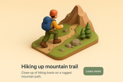 Realistic 3D Scene of Hiking Boots on Mountain Trail
