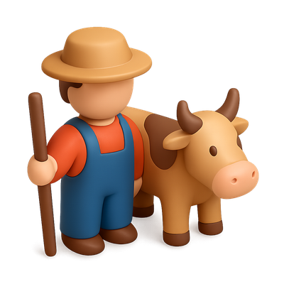 3D Cowherd Icon Design with Cattle