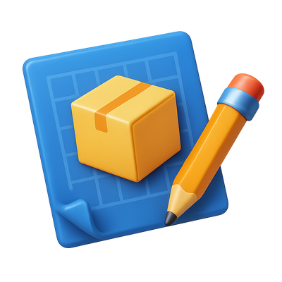 3D Blueprint Icon with Box and Pencil in Isometric View