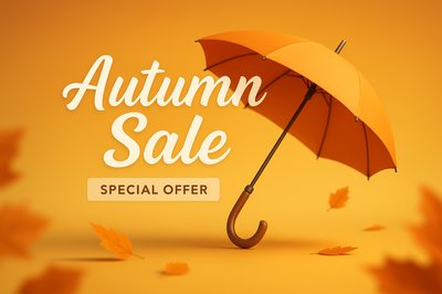 Autumn Sale Promotional Graphic with Umbrella and Leaves