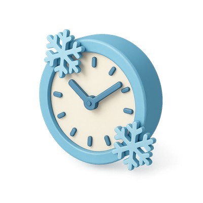3D Snowflake Clock Icon with Isometric Design