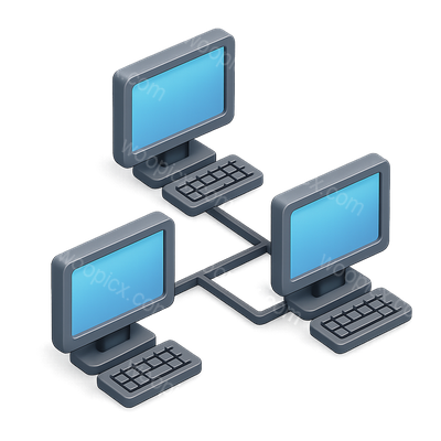 3D Isometric Connected Computer Icons with Transparent Background