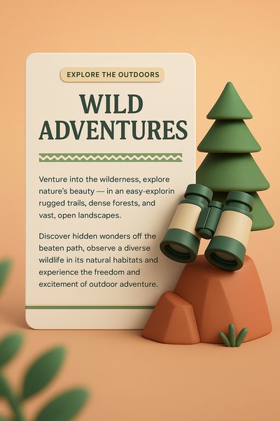 3D Illustration of Wild Adventures with Nature Elements