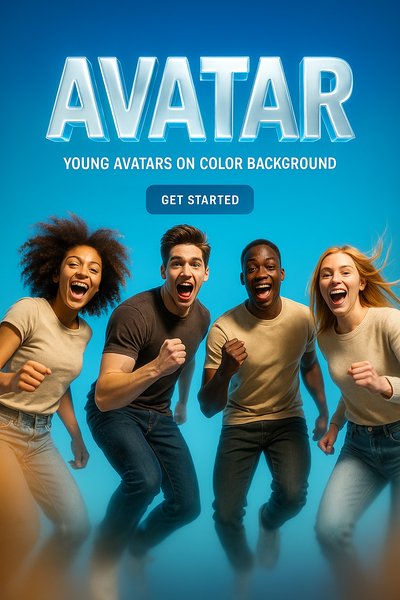 Dynamic Group of Young Avatars Celebrating on Colorful Background