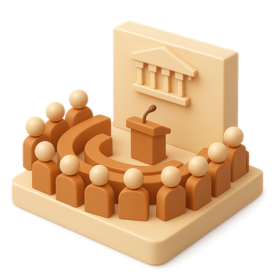 3D Parliament Assembly Icon with Isometric Design