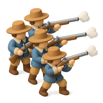 3D Icon of Musketeers in Firing Line Action