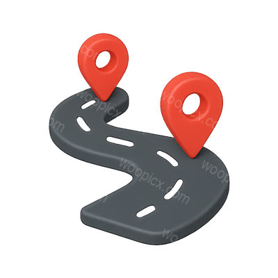 3D Road Map Graphic with Location Pins