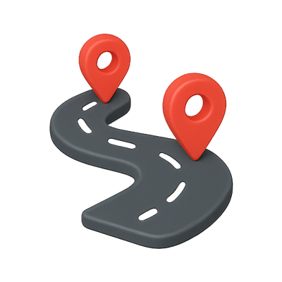 3D Road Map Graphic with Location Pins