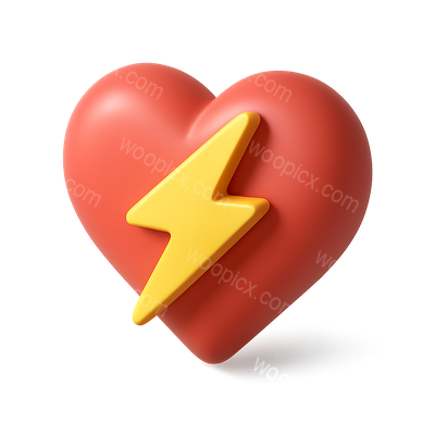 3D Heart Lightning Icon with Volumetric Design