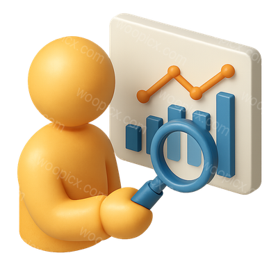 3D Data Analysis Icon with Magnifying Glass