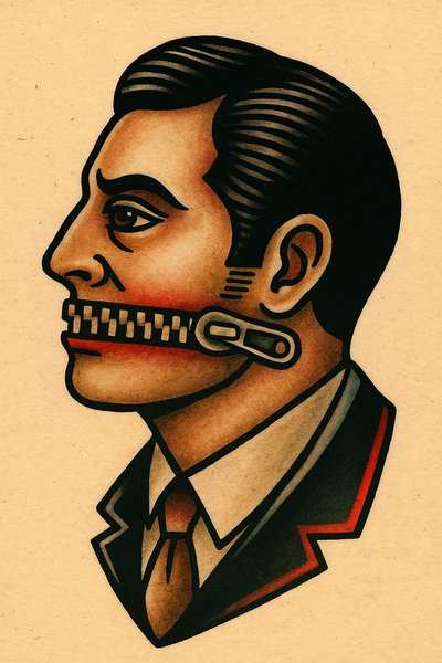 Tattoo Design of a Man with Zipper Mouth