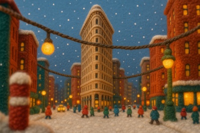 Whimsical Winter Scene of Flatiron Building in New York