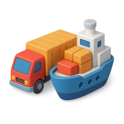 Colorful 3D Truck and Ship Icons in Isometric View