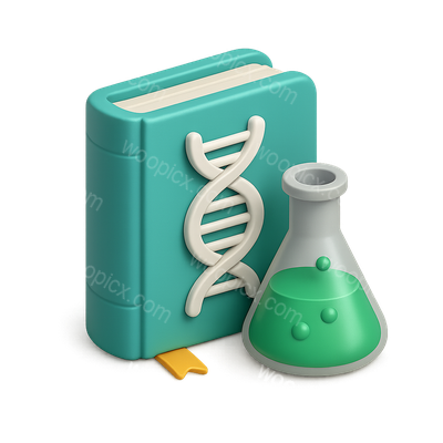 3D Biotech Icon Featuring Book and Flask