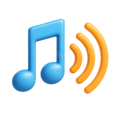 Vibrant 3D Musical Icon with Sound Waves