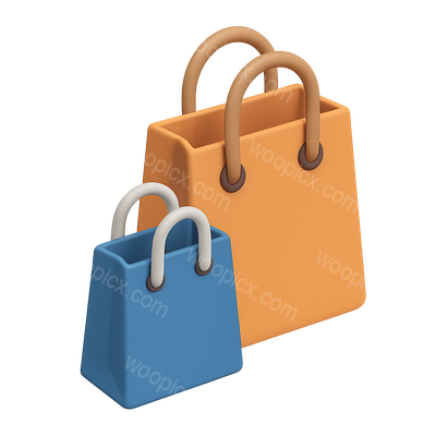 Stylish 3D Shopping Bags Icon with Isometric View