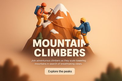 3D Illustration of Mountain Climbers Scaling a Peak