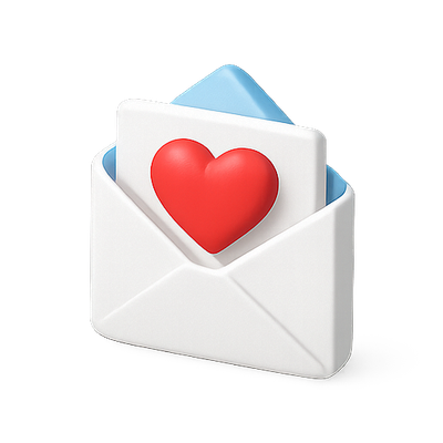 3D Heart in Envelope Graphic for Digital Communication