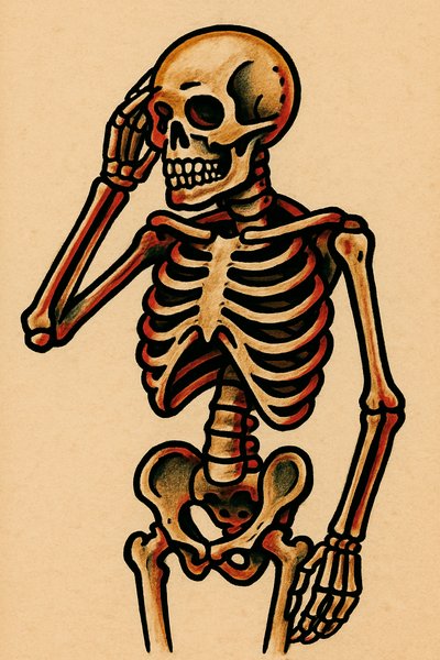 Artistic Illustration of a Skeleton Saluting