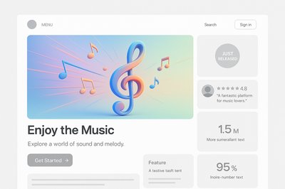 Colorful 3D Music Landing Page Design with Dynamic Elements