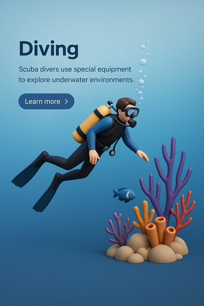 3D Illustration of Scuba Diving with Coral Reefs