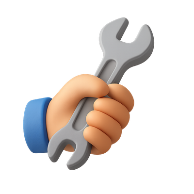 3D Icon of a Hand Holding a Wrench in Isometric Style