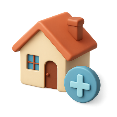 Stylish 3D House Icon with Plus Sign