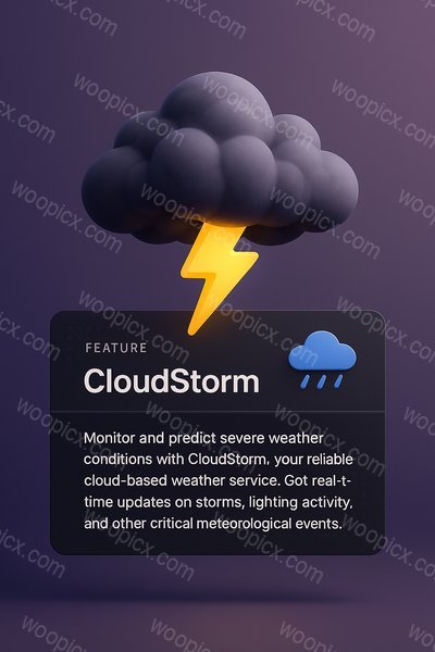 3D Cloud Storm Illustration with Weather Feature Block