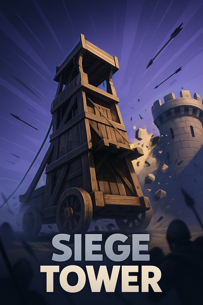 Dynamic Siege Tower Illustration with Bold Design Elements