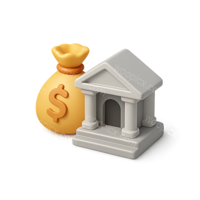 3D Money Bag Icon with Bank Structure in Isometric View