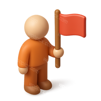 3D Icon of a Person Holding a Red Flag in Isometric View