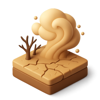 Stylized Desert Landscape with Dust Cloud