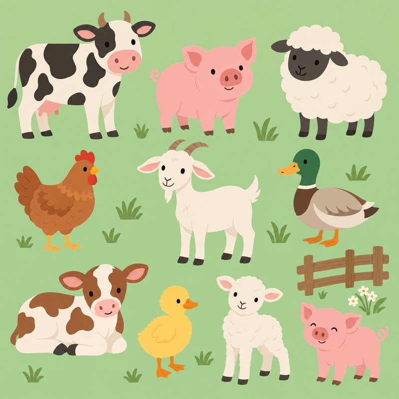 Cute farm animals design elements