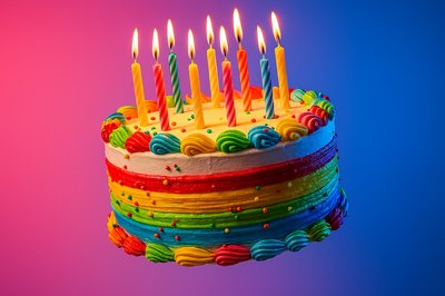 Vibrant Birthday Cake with Colorful Candles Against a Bright Background