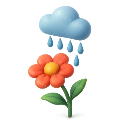 3D Flower with Rainfall Icon in Isometric View