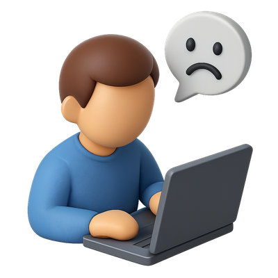3D Icon of a Sad Laptop User with Speech Bubble
