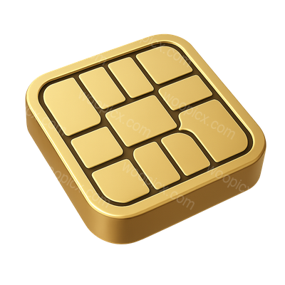 3D Golden Credit Card Chip Icon in Isometric View