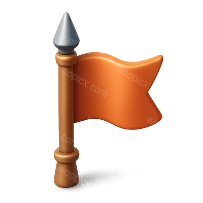 3D Icon of a Spear and Orange Flag on Transparent Background