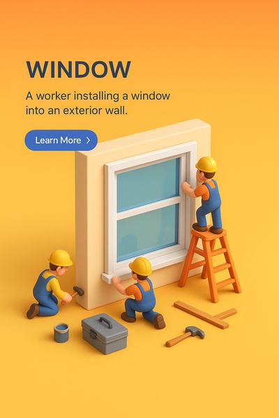 Workers Installing a Window in a 3D Scene