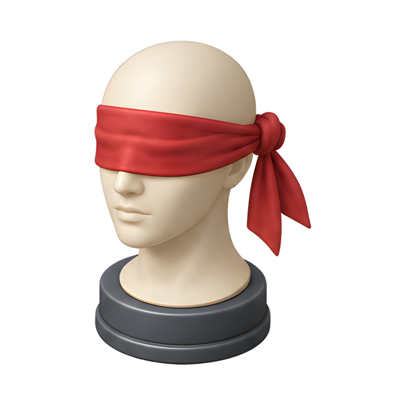 blindfolded person with knotted cloth