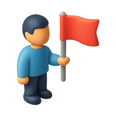3D Character Holding a Red Flag in a Minimalist Style