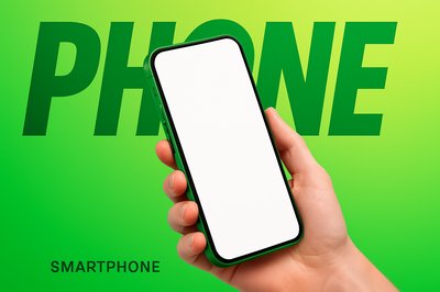 Glossy Smartphone in Hand with Bold Gradient Background