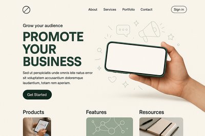 Minimalist Landing Page Design with Smartphone and Typography