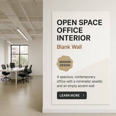 Contemporary Open Space Office Interior with Blank Wall