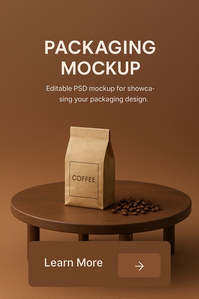 Realistic Coffee Packaging Mockup on Table